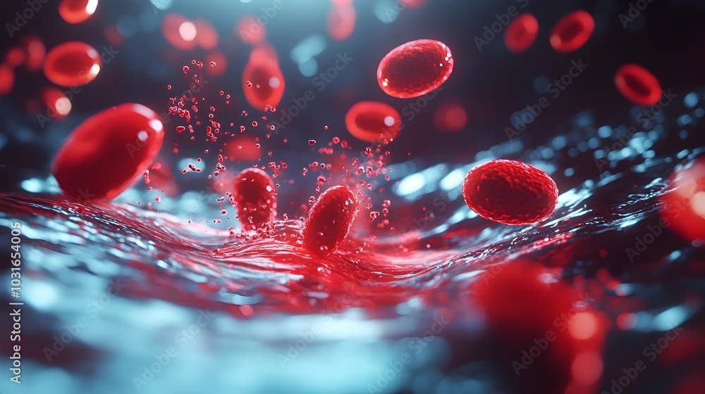 Aufkleber microscopic 3d rendering of red blood cells flowing in a vein with depth of field