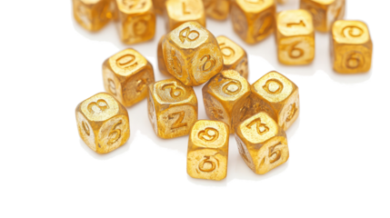 Golden Number Blocks Collection on a Clear Background Generative AI