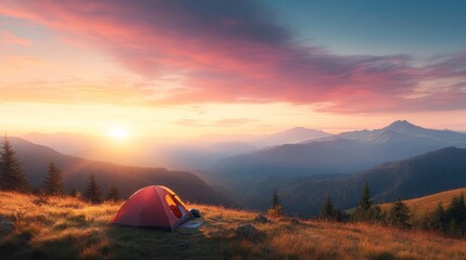 Serene sunset camping adventure