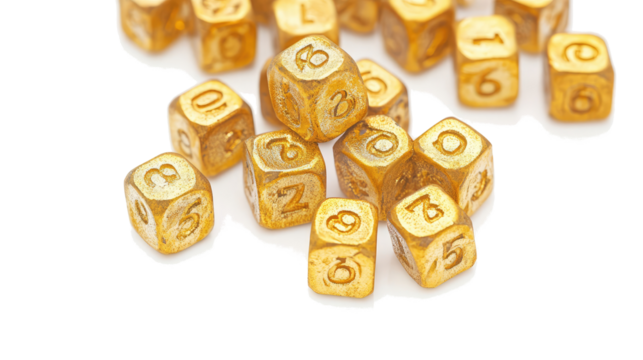 Golden Number Blocks Collection on a Clear Background Generative AI