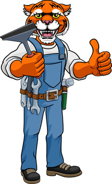 tiger handyman thumbs up with tools clip art preview