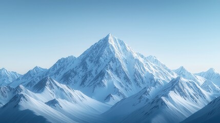 Obraz premium Majestic mountain peak surrounded by snow-capped ranges under a clear blue sky.
