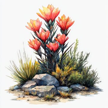 watercolor desert flowers and rocks clip art preview