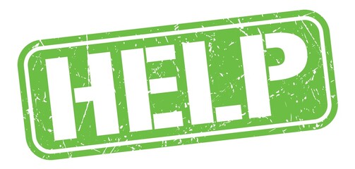 HELP text written on green stamp sign.