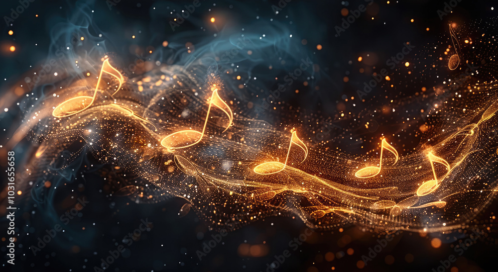 Fototapete a series of glowing musical notes flowing gracefully, with a soft and ethereal glow. the background 