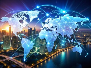 Fototapeta premium Stunning North America Map with Glowing Network Connections for Business and Technology Concepts