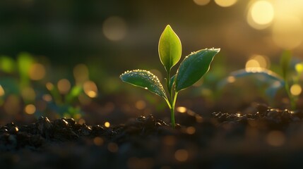 A Single Sprout Emerging from the Ground in Golden Light