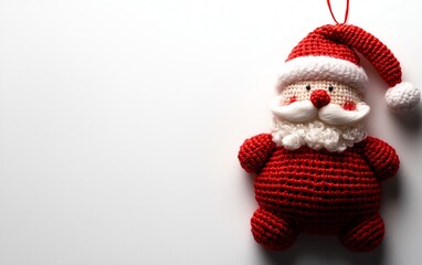 Fototapeta premium Knitted Santa Claus ornament, white isolated background.