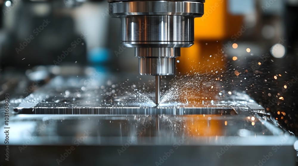 Poster the plunge process on a cnc milling machine with flat end mill tools for metal working