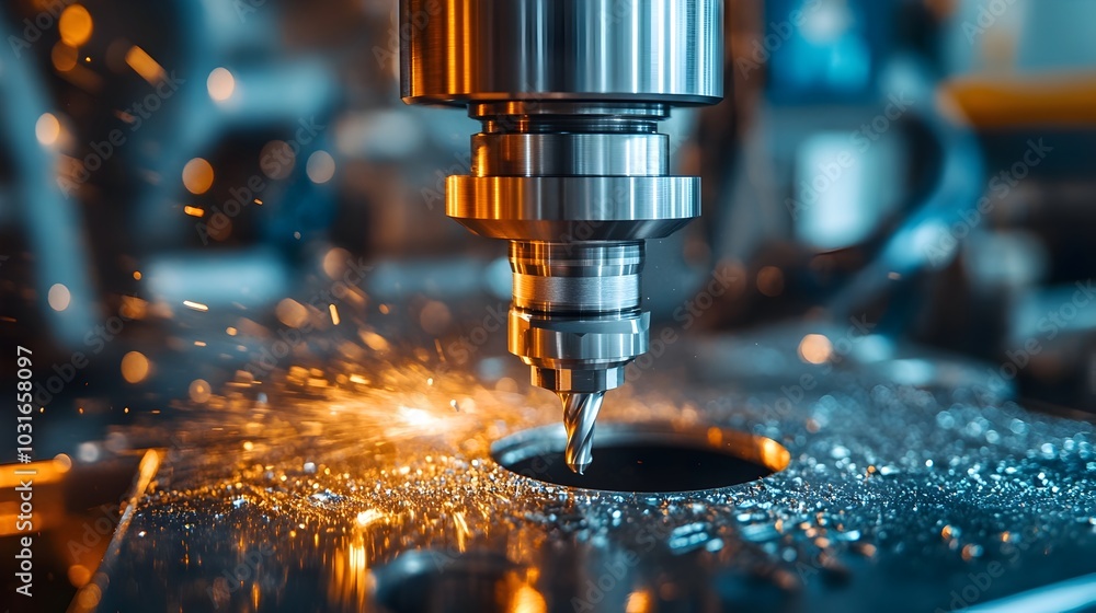 Poster metalworking process on cnc milling machine with flat end mill tool