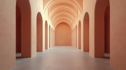 Spacious hall with arched windows and peach-colored walls creating a serene atmosphere.