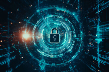 Fototapeta premium Future technology, cybersecurity and information network protection colorful background.