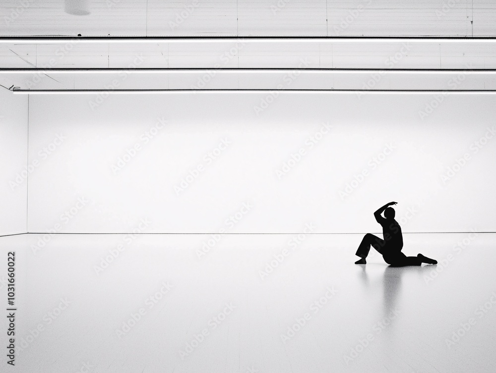 Poster a dancer rehearsing in an empty studio, their movement elegant but full of intensity, dedication see