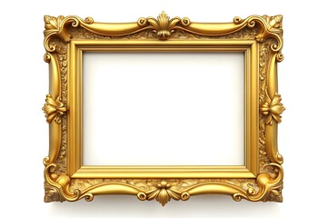 Classic Gold Frame on White. Artistic Golden Frame Closeup.