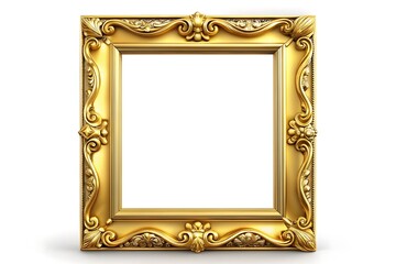 Vintage Golden Frame Display. Decorative Gold Frame Isolated. Antique Gold Frame for Art. 