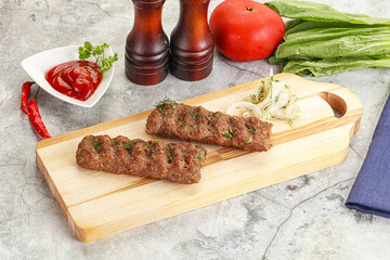 Kebab with beef served onion