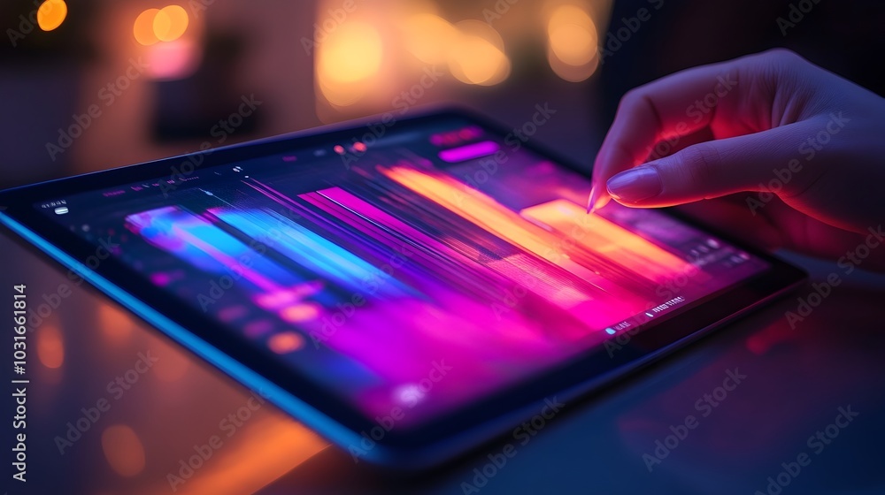 Aufkleber vibrant gradient and glassmorphism ui design on a tablet showcasing modern and layered digital