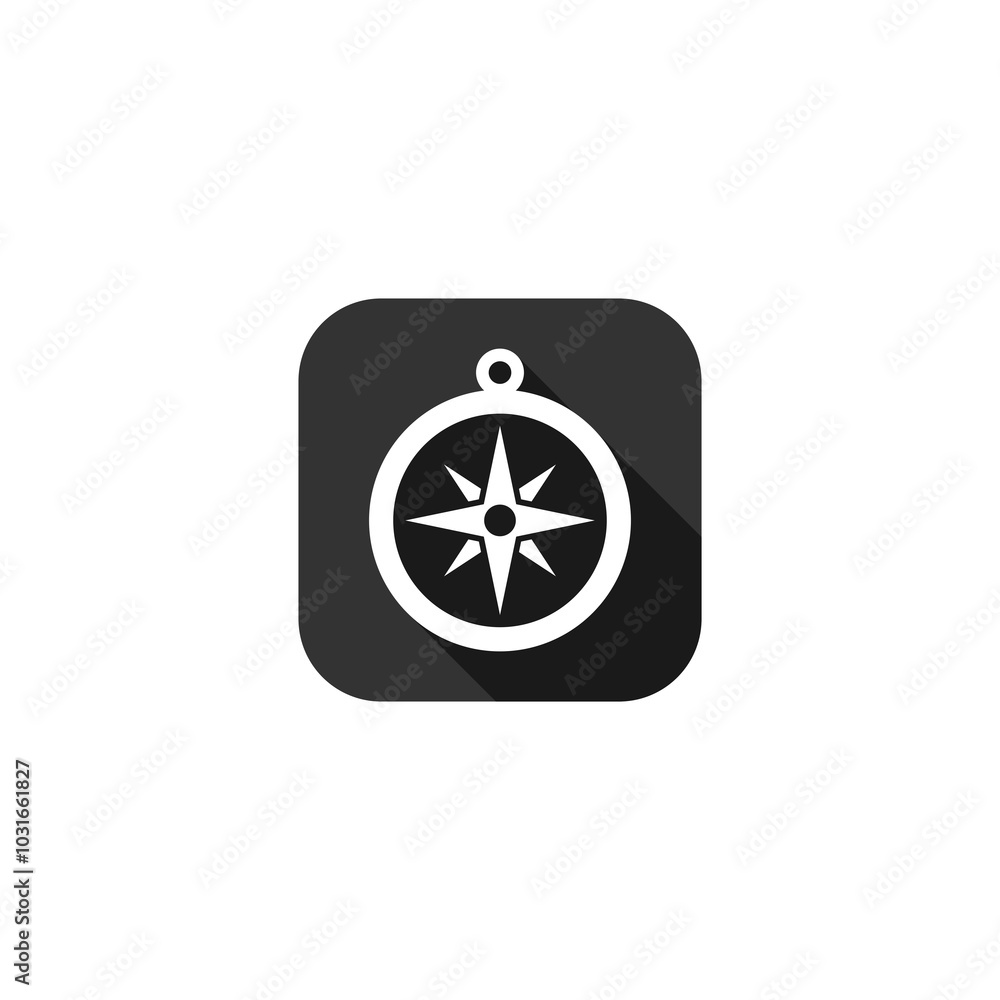 Poster compass circle with long shadow icon isolated on transparent background