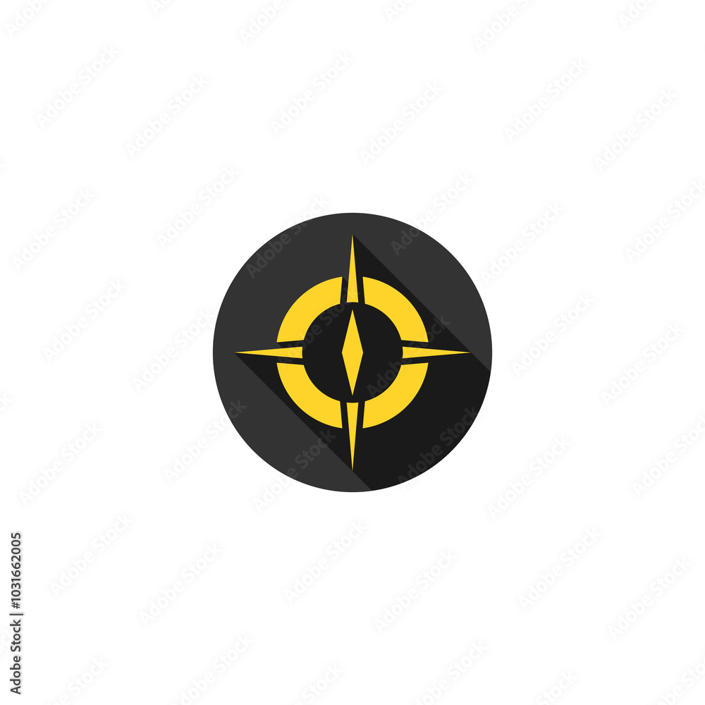 Poster compass circle with long shadow icon isolated on transparent background