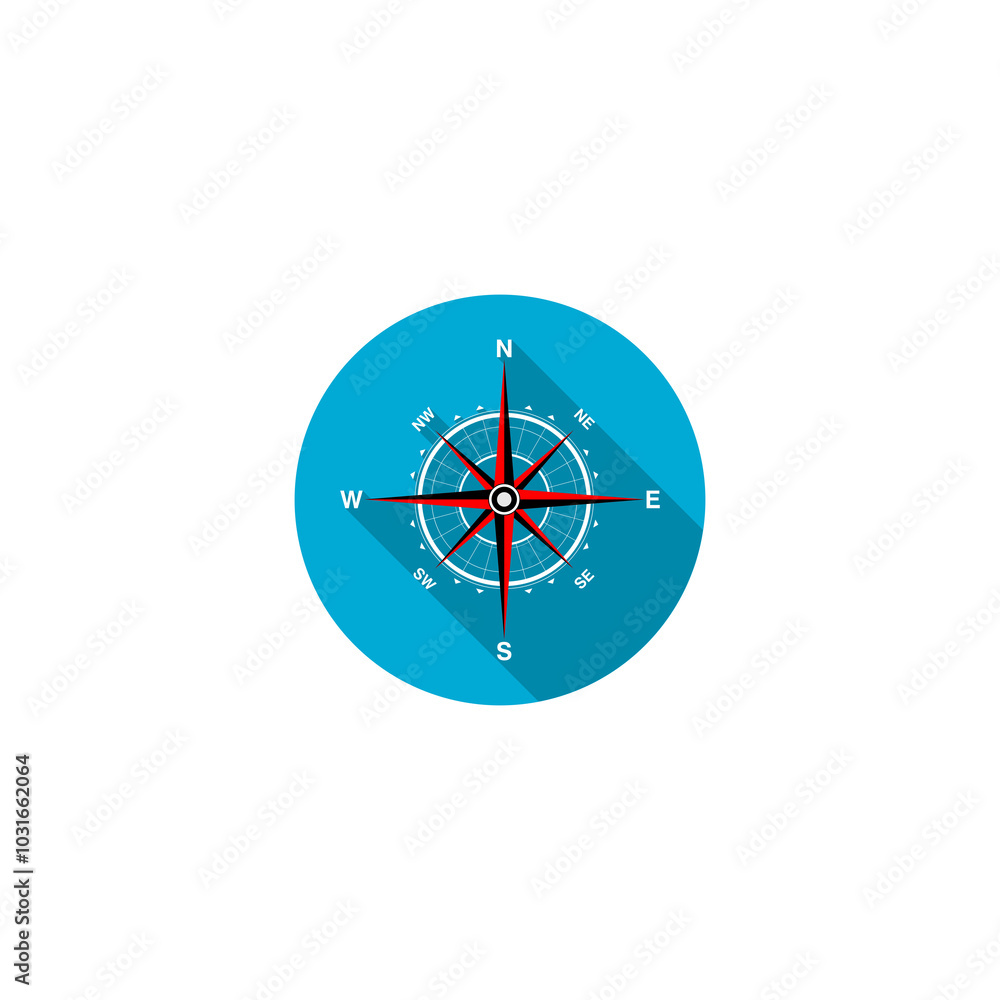Poster compass circle with long shadow icon isolated on transparent background