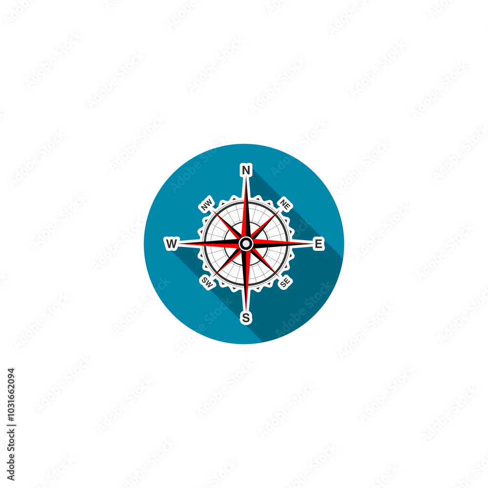 Poster compass circle with long shadow icon isolated on transparent background