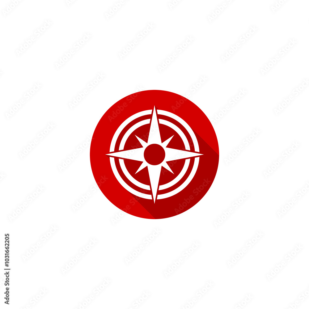 Poster compass circle with long shadow icon isolated on transparent background