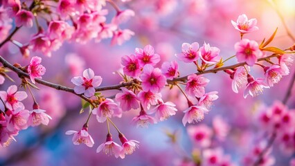 Obraz premium Stunning Silhouette of Pink Sakura Flowers Against a Spring Sky in Thailand