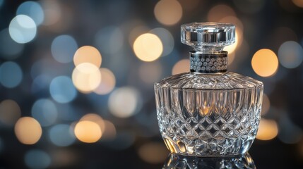 Elegant Crystal Perfume Bottle on Blurred Background