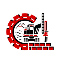Obraz premium Vector illustration, logo, crawler tractor and drilling rig icon. The construction industry. 