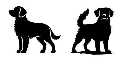 black and white dog, black dog silhouette on a white background, Dog silhouettes set, pet pack of vector silhouette design, isolated background, Dog silhouette collection vector. Dog in various poses
