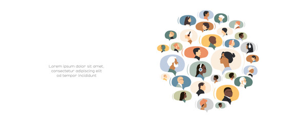 Different people in chat bubbles. Communication concept.