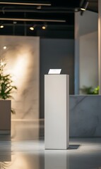 60. An empty display pedestal in a modern showroom