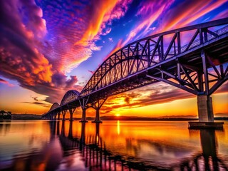 Naklejka premium Stunning Sunset Bridge View in Low Light Photography for Scenic Landscape Lovers