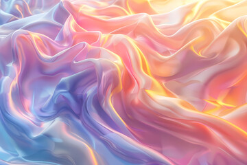 A vibrant, abstract composition of flowing pastel fabric, showcasing a blend of soft pink, purple, and warm orange hues.