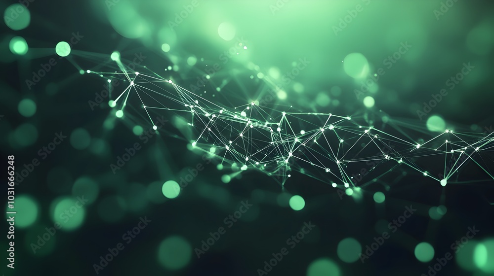 Poster glowing green abstract digital network with connected particles sci fi technology background