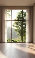 63. A simple empty room with a large window and view