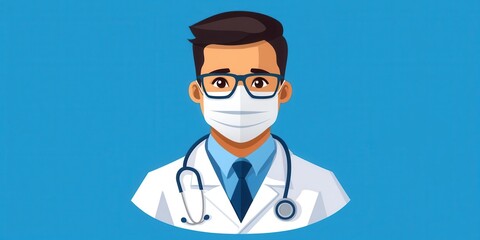 Fototapeta premium Healthcare professional in protective mask with stethoscope on blue background