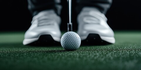 Golf putter close-up: precision and focus on green