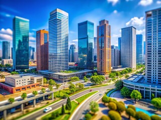 Naklejka premium Stunning Urban Landscape with Clear Sky and Modern Architecture in Tilt-Shift Style