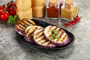 Grilled eggplant slices with cilantro