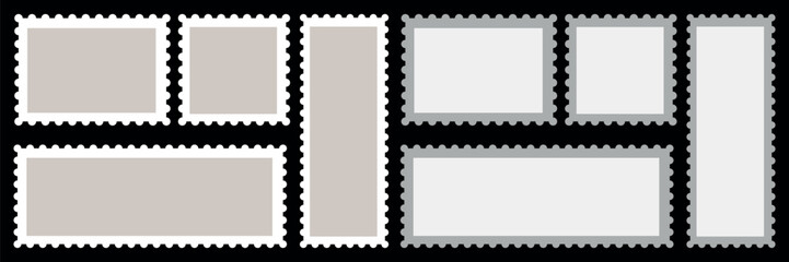 Collection of postage Stamp-Themed Rectangle Frames on black Background. Vector illustration.