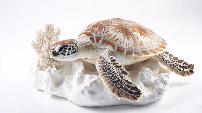 sea turtle on coral reef  with white background