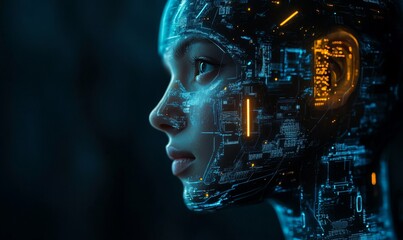 Face of futuristic and Innovative Imagery AI and Automation use of artificial intelligence and automation in business processes, illustrating efficiency and productivity, Generative AI