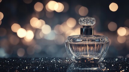 Elegant Perfume Bottle Against Bokeh Background