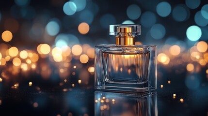 Elegant perfume bottle with soft glowing lights