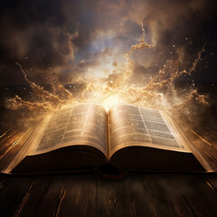photo holy bible with rays of light coming out