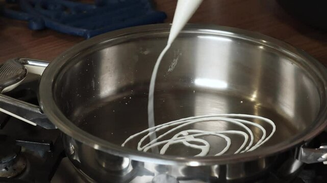 Process of making kataifi dough for dubai chocolate. Sweets and dessert. Handmade at home and hobbies. 