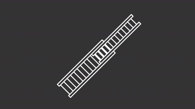 Ladder white line animation. Firefighting equipment animated icon. Shaking, lengthening. Construction gear. Isolated illustration on dark background. Transition alpha video. Motion graphic