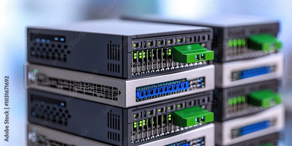Poster server rack close up data center technology network infrastructure it equipment