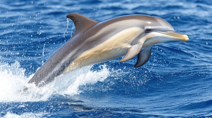 Fototapeta premium A dolphin leaps out of the water, creating a splash.